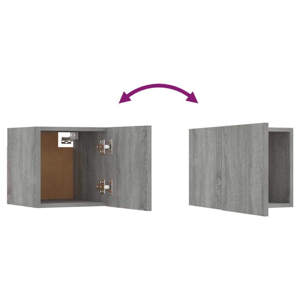 væghængtee tv-skab 8 stk. 30,5x30x30 cm grå og sonoma-eg