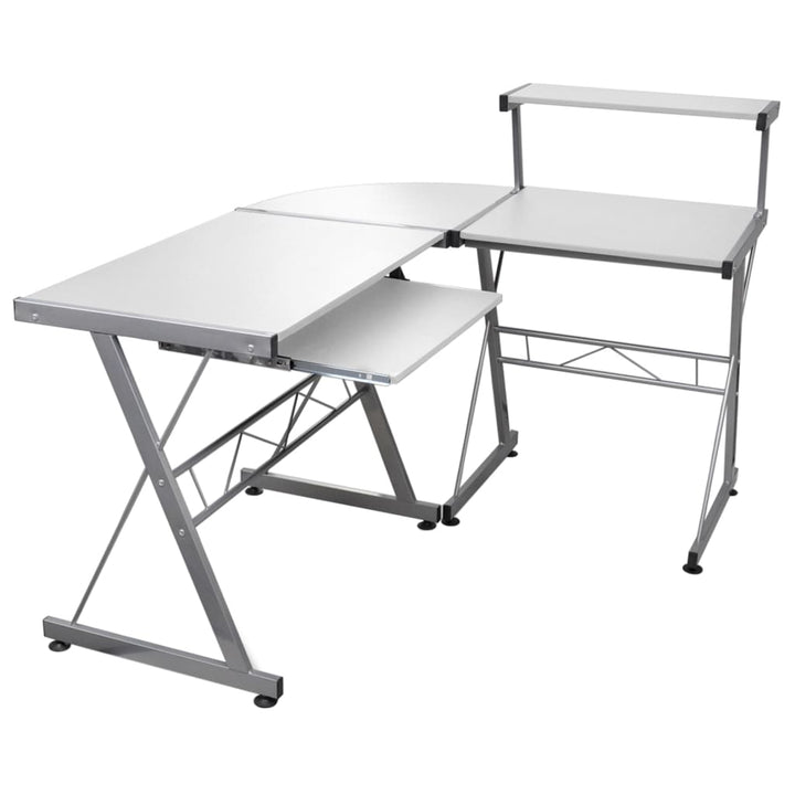 computerbord til hjørne 132x112x99 cm konstrueret træ hvid