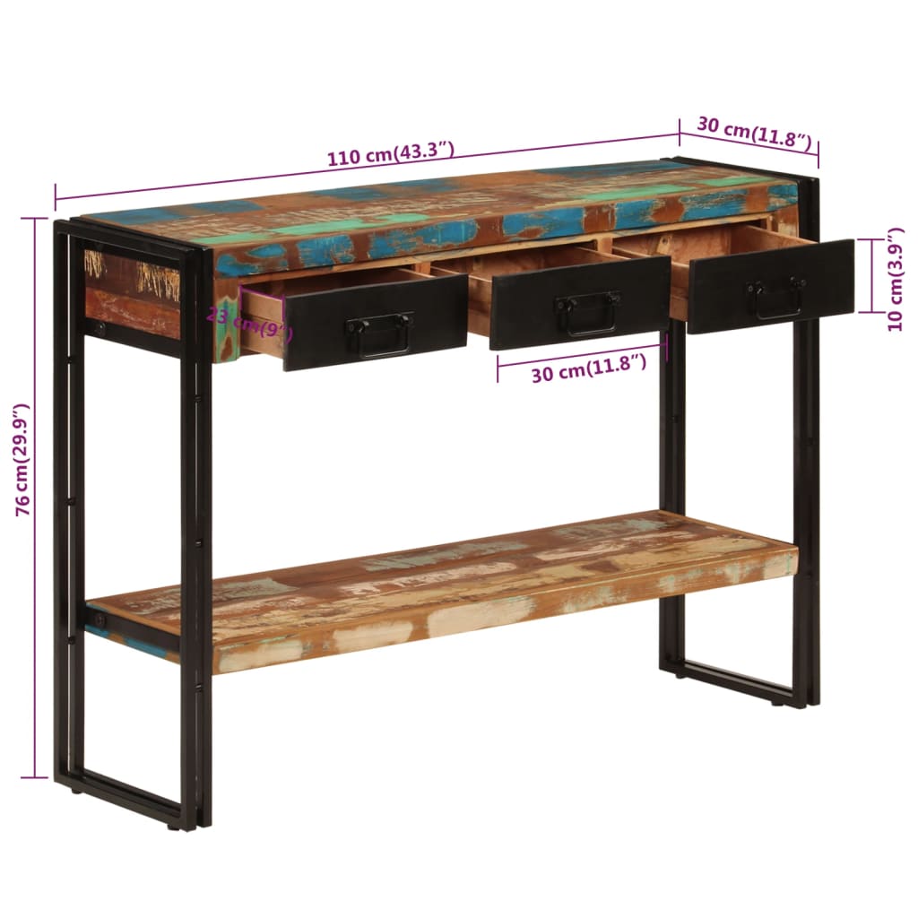 konsolbord 110x30x76 cm massivt genbrugstræ