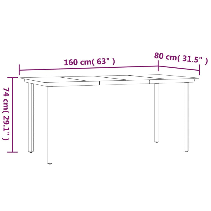 havebord 160x80x74 cm stål og hærdet glas sort