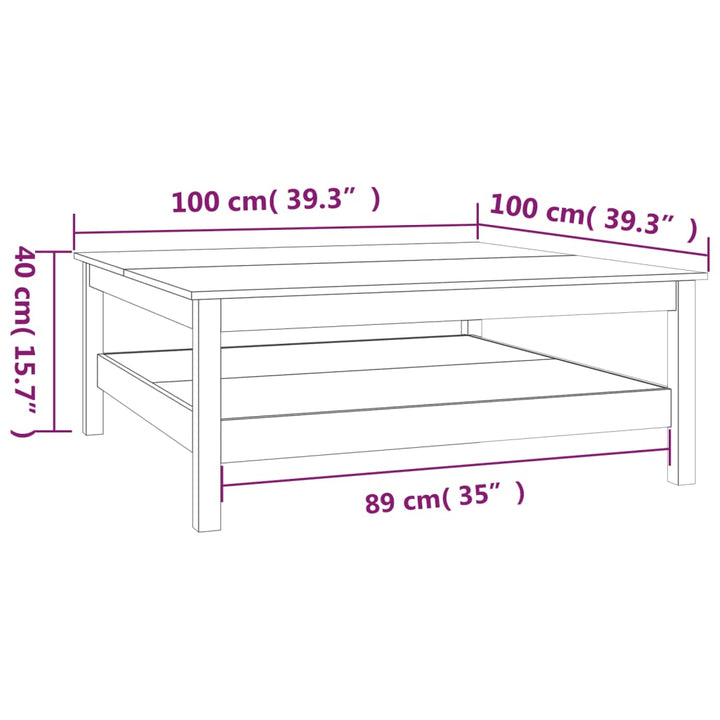sofabord 100x100x40 cm massivt træ fyrretræ