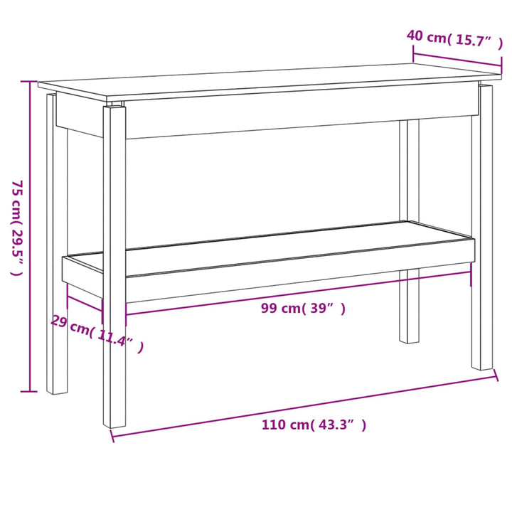konsolbord 110x40x75 cm massivt fyrretræ