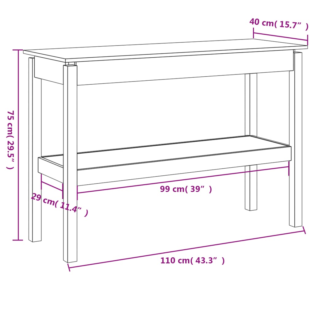konsolbord 110x40x75 cm massivt fyrretræ hvid
