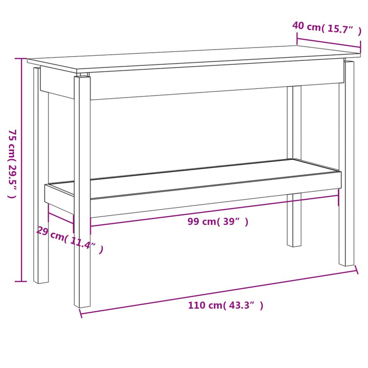 konsolbord 110x40x75 cm massivt fyrretræ hvid