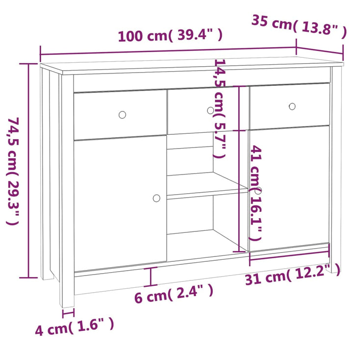 skænk 100x35x74,5 cm massivt fyrretræ sort