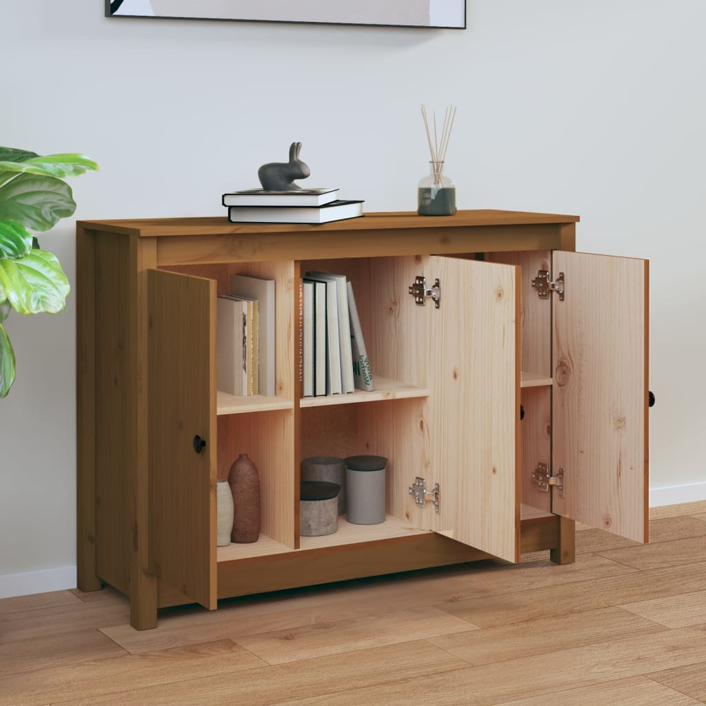 skænk 100x35x74 cm massivt fyrretræ gyldenbrun