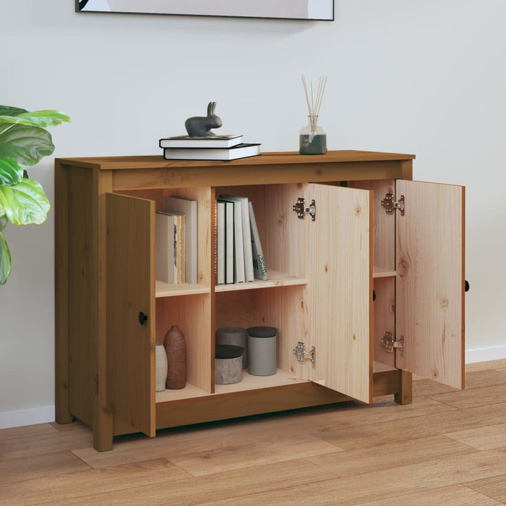 skænk 100x35x74 cm massivt fyrretræ gyldenbrun
