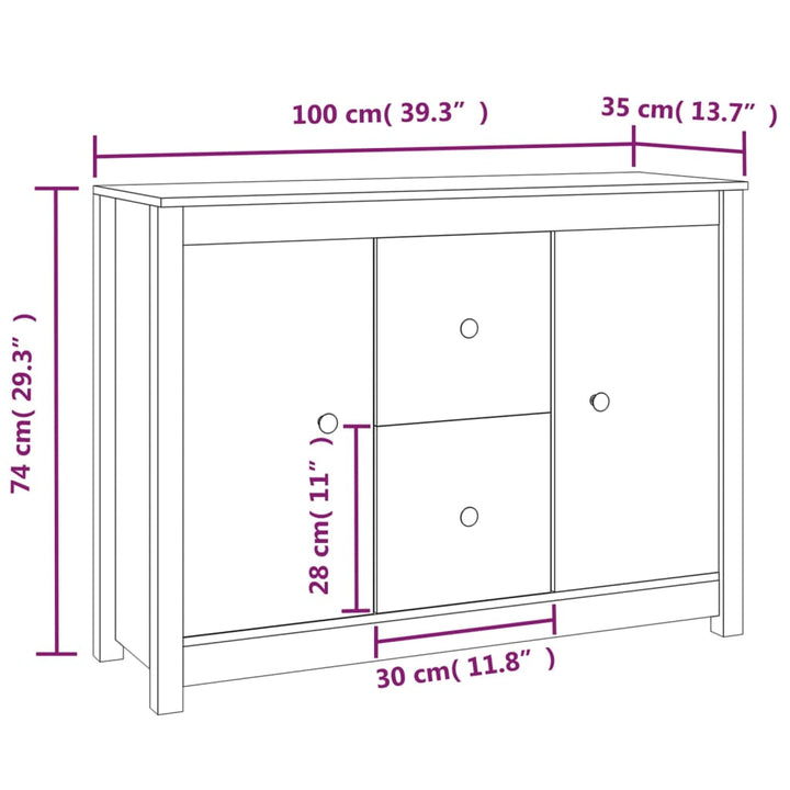 skænk 100x35x74 cm massivt fyrretræ grå