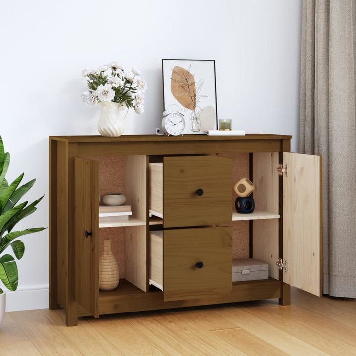 skænk 100x35x74 cm massivt fyrretræ gyldenbrun