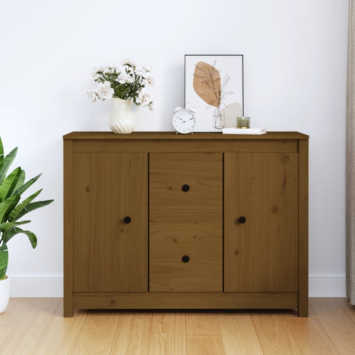 skænk 100x35x74 cm massivt fyrretræ gyldenbrun