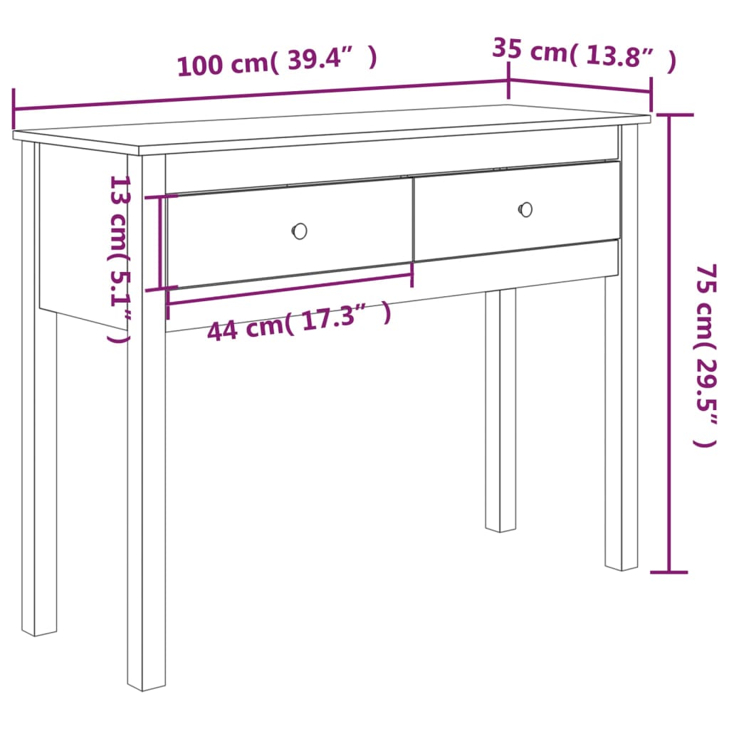 konsolbord 100x35x75 cm massivt fyrretræ