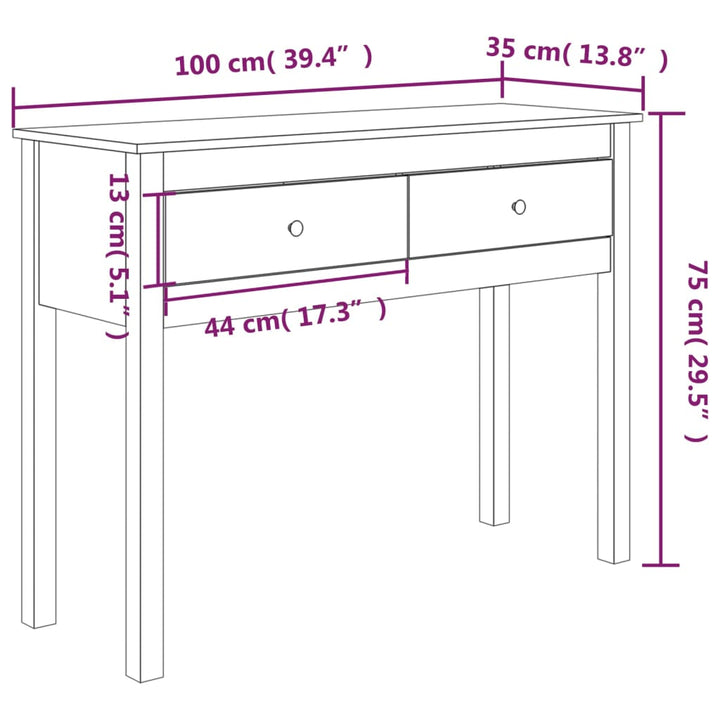 konsolbord 100x35x75 cm massivt fyrretræ