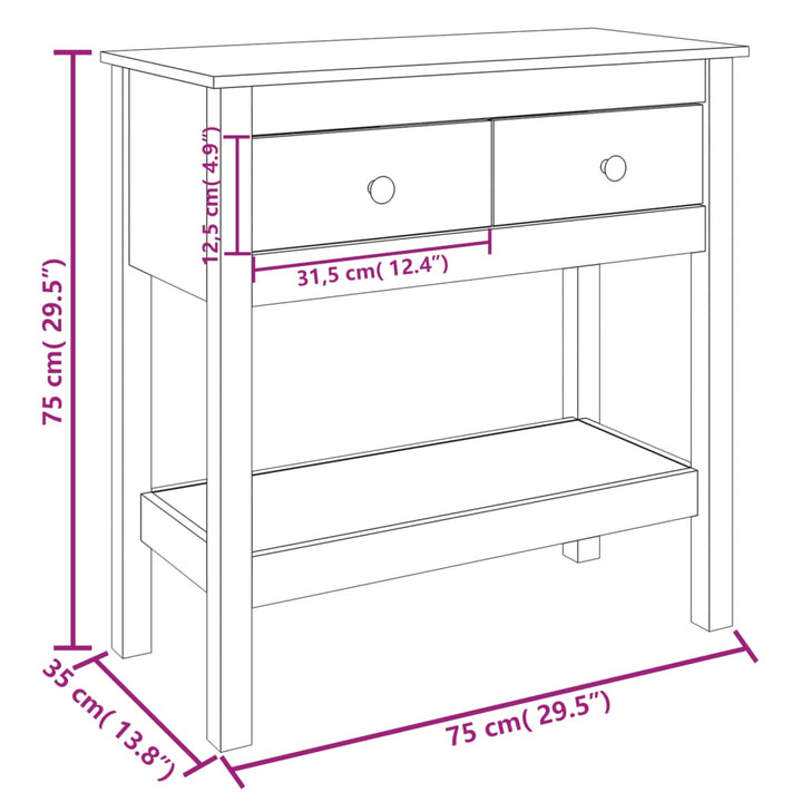 konsolbord 75x35x75 cm massivt fyrretræ hvid