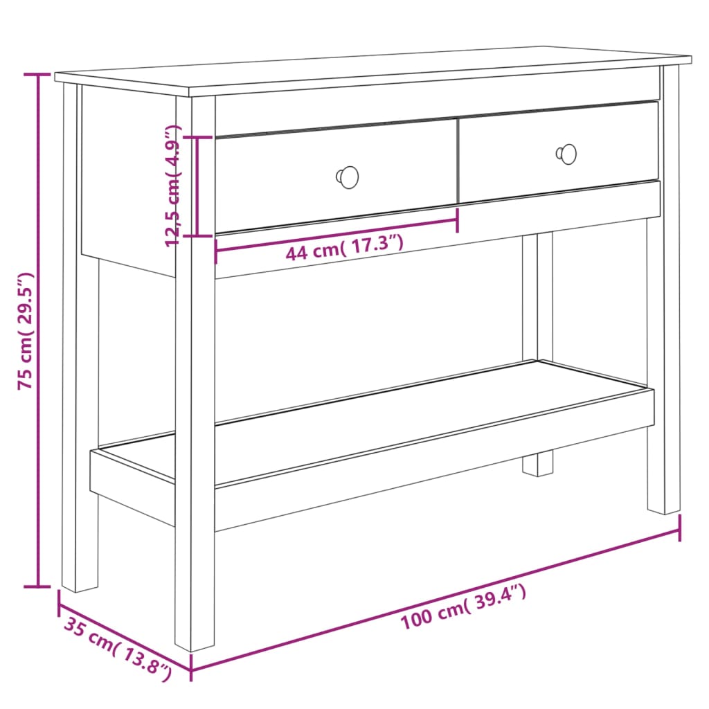 konsolbord 100x35x75 cm massivt fyrretræ hvid