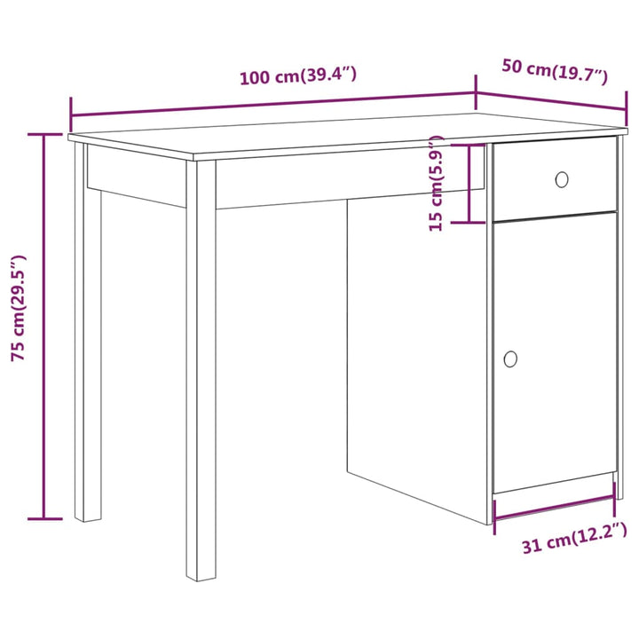 skrivebord 100x50x75 cm massivt fyrretræ