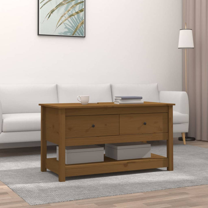 sofabord 102x49x55 cm massivt fyrretræ gyldenbrun