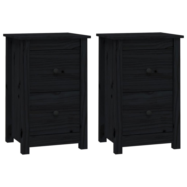 sengeborde 2 stk. 40x35x61,5 cm massivt fyrretræ sort