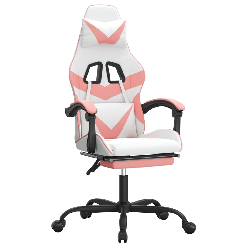 drejelig gamingstol med fodstøtte kunstlæder hvid og pink