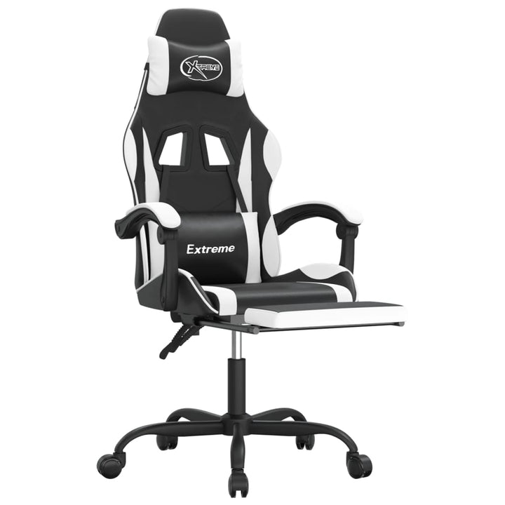 drejelig gamingstol med fodstøtte kunstlæder sort og hvid