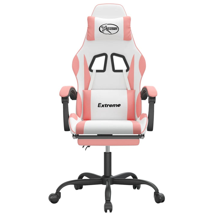 drejelig gamingstol med fodstøtte kunstlæder hvid og pink