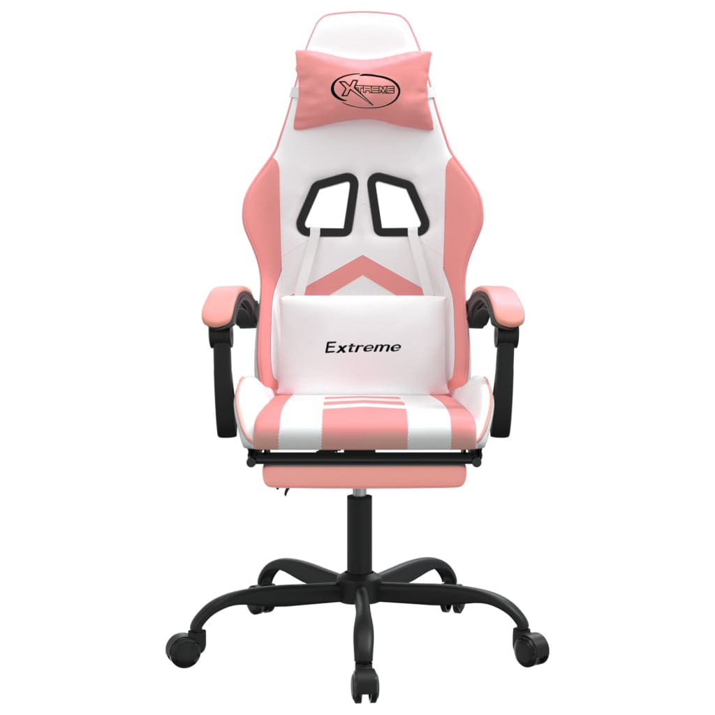 drejelig gamingstol med fodstøtte kunstlæder hvid og pink