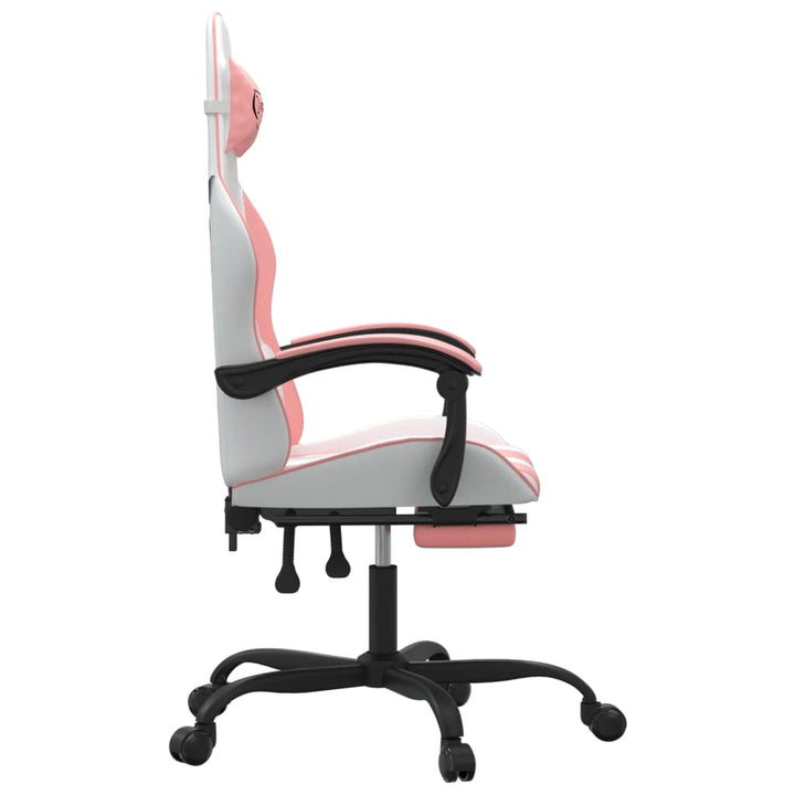 drejelig gamingstol med fodstøtte kunstlæder hvid og pink