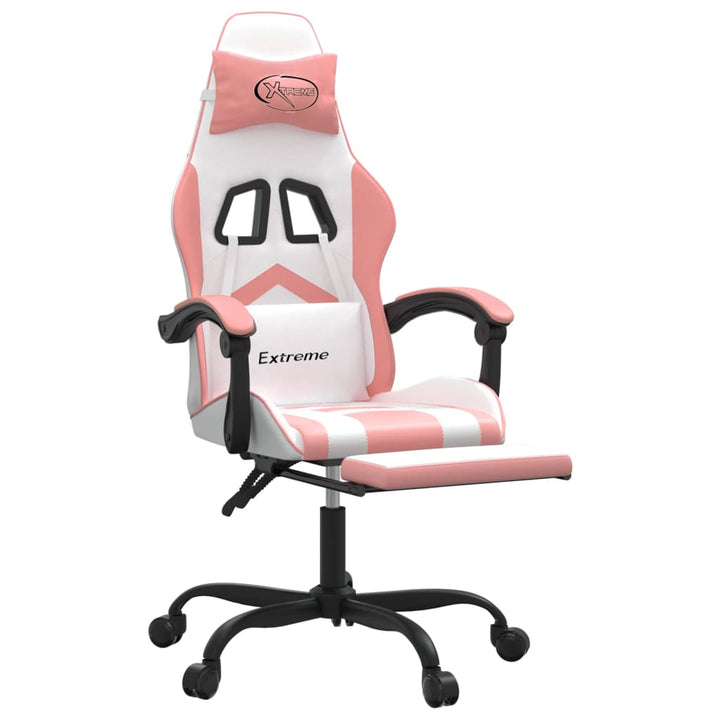 drejelig gamingstol med fodstøtte kunstlæder hvid og pink