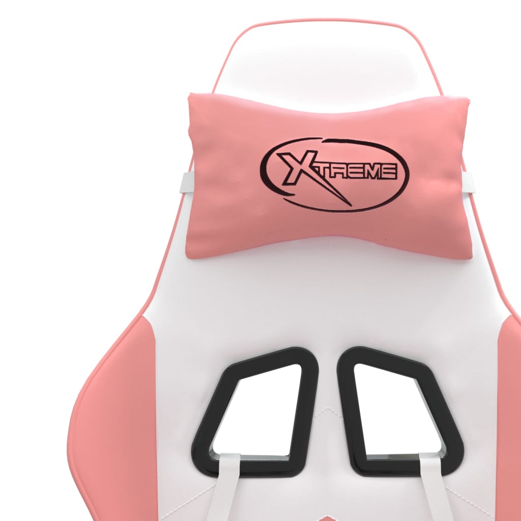 drejelig gamingstol med fodstøtte kunstlæder hvid og pink