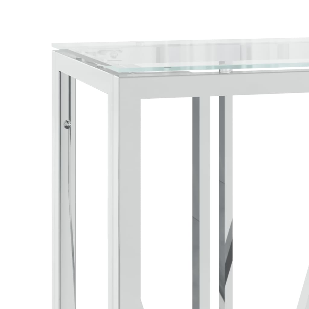 konsolbord 110x30x70 cm rustfrit stål og glas