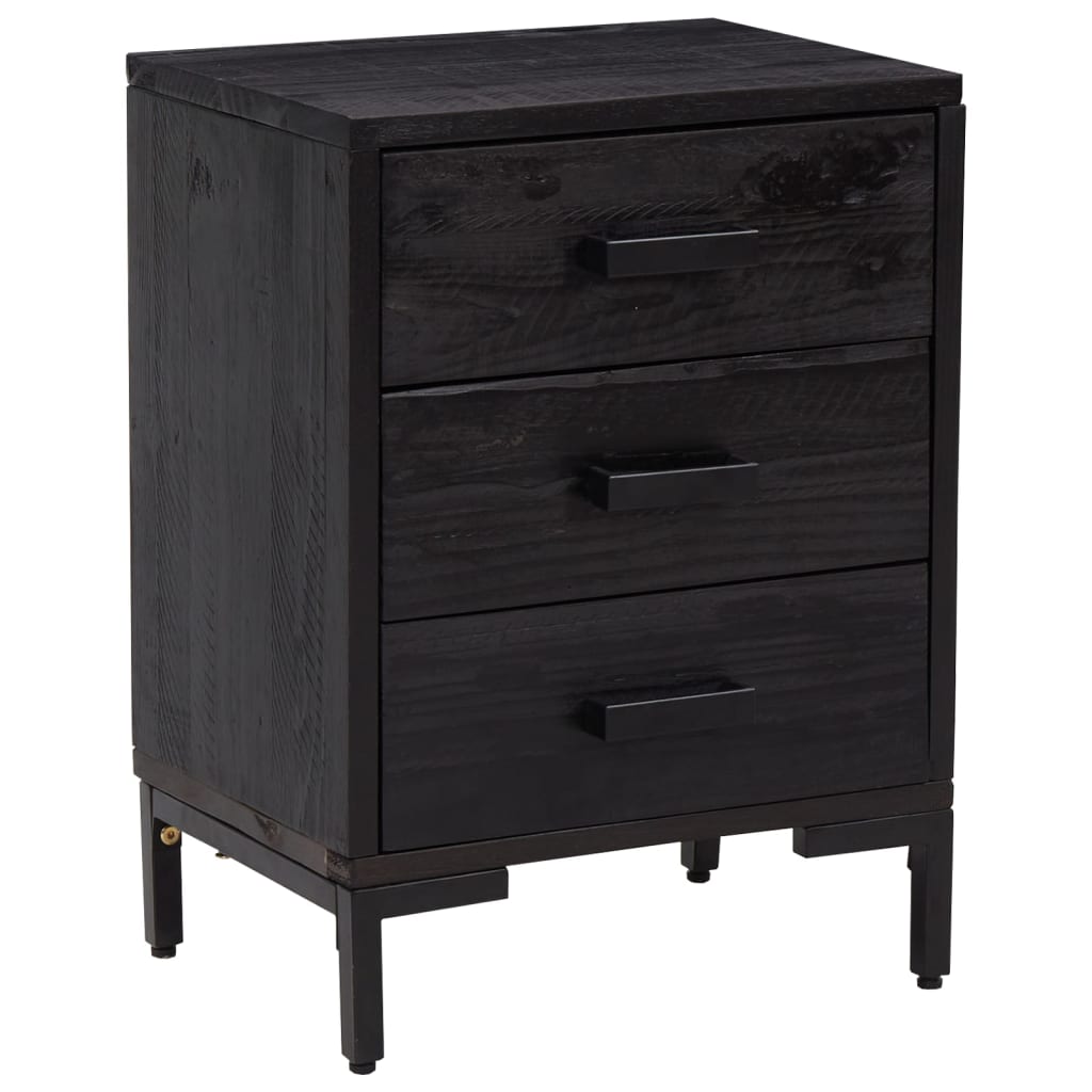 sengebord 40x30x55 cm massivt genanvendt fyrretræ sort