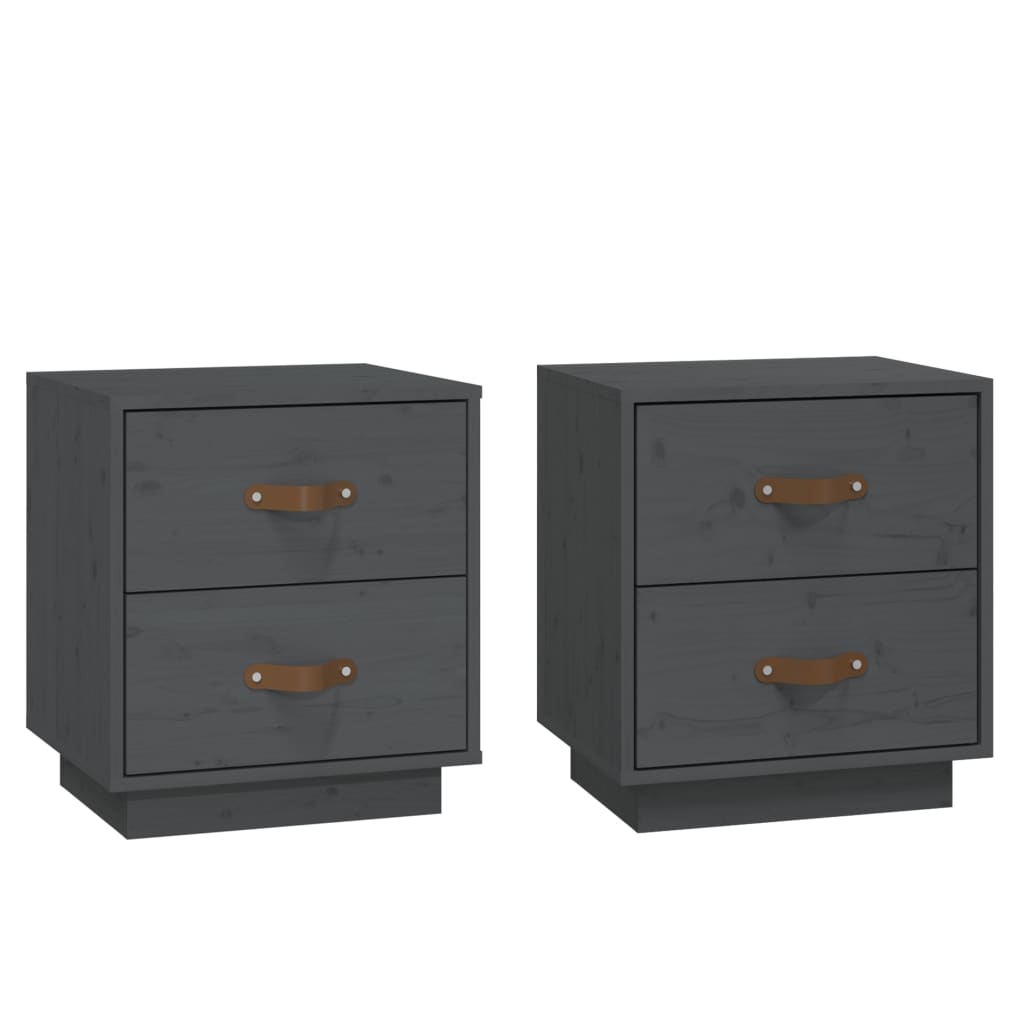 sengeborde 2 stk. 40x34x45 cm massivt fyrretræ grå