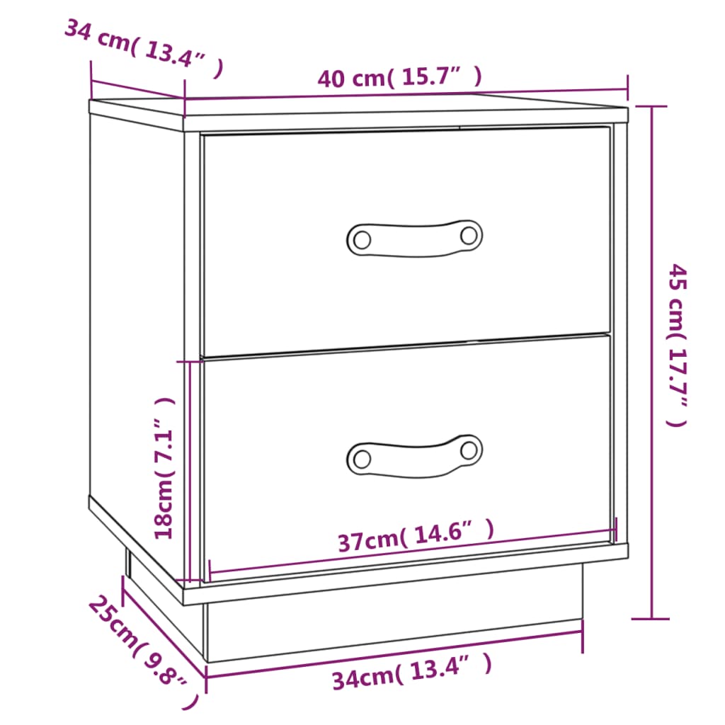 sengeborde 2 stk. 40x34x45 cm massivt fyrretræ grå