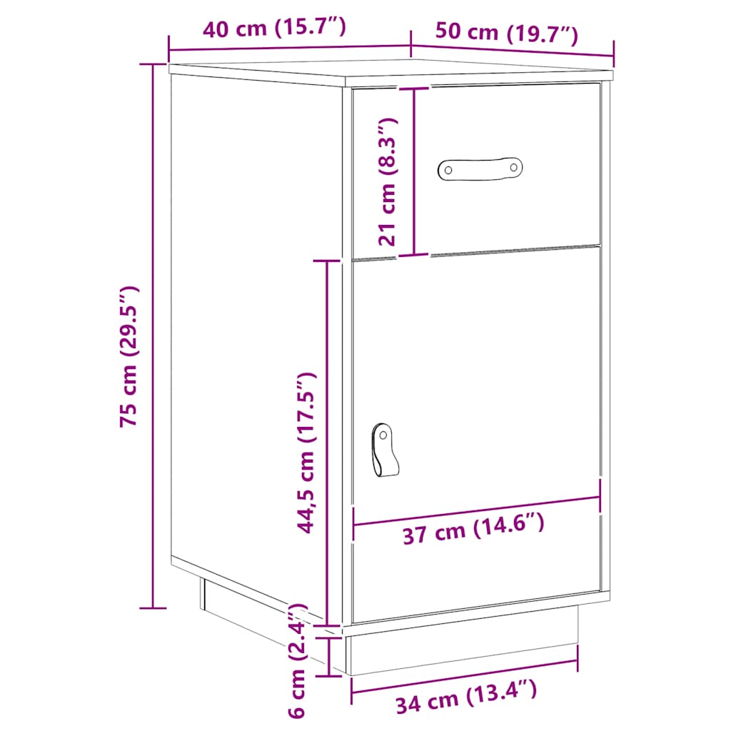 skrivebordsskab 40x50x75 cm massivt fyrretræ gyldenbrun