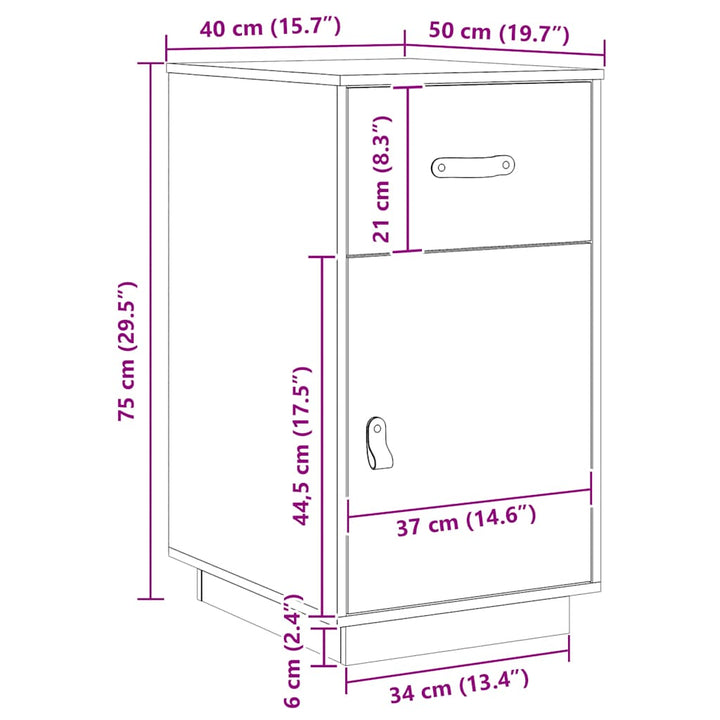 skrivebordsskab 40x50x75 cm massivt fyrretræ gyldenbrun