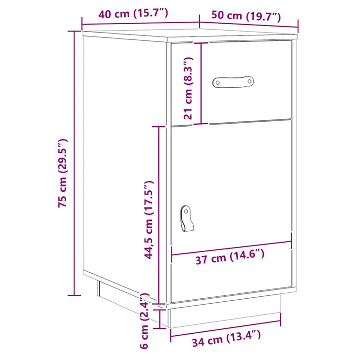 skrivebordsskab 40x50x75 cm massivt fyrretræ sort