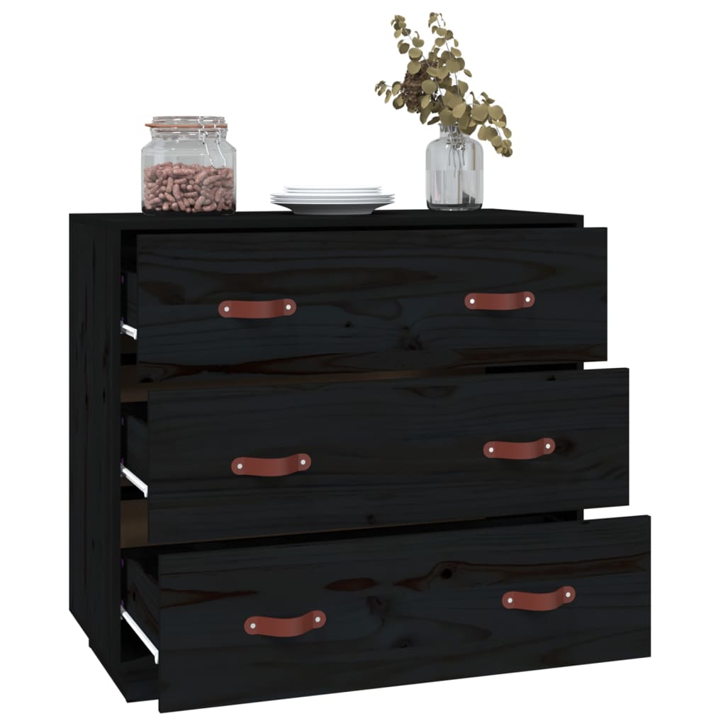 skænk 80x40x75 cm massivt fyrretræ sort