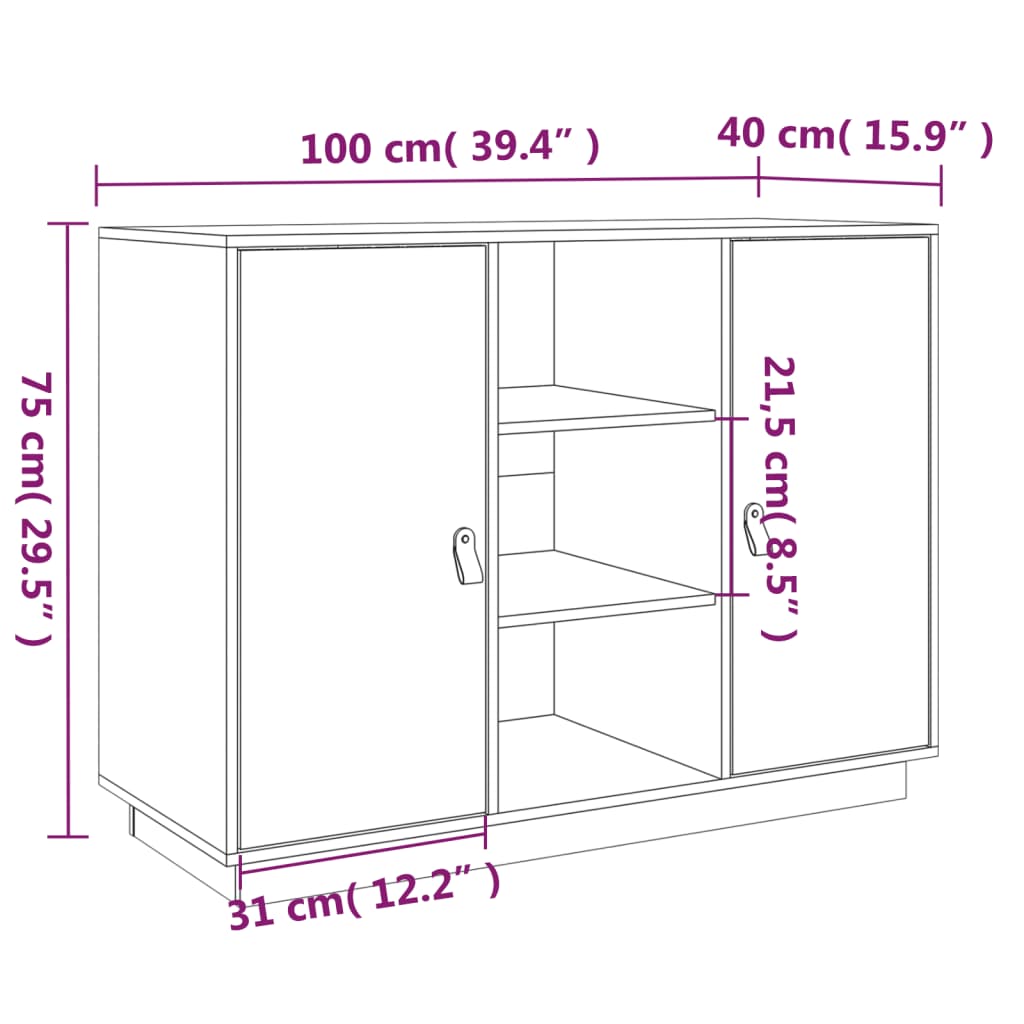 skænk 110x40x75 cm massivt fyrretræ