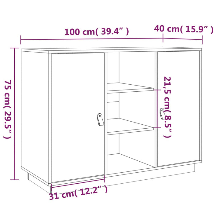 skænk 110x40x75 cm massivt fyrretræ