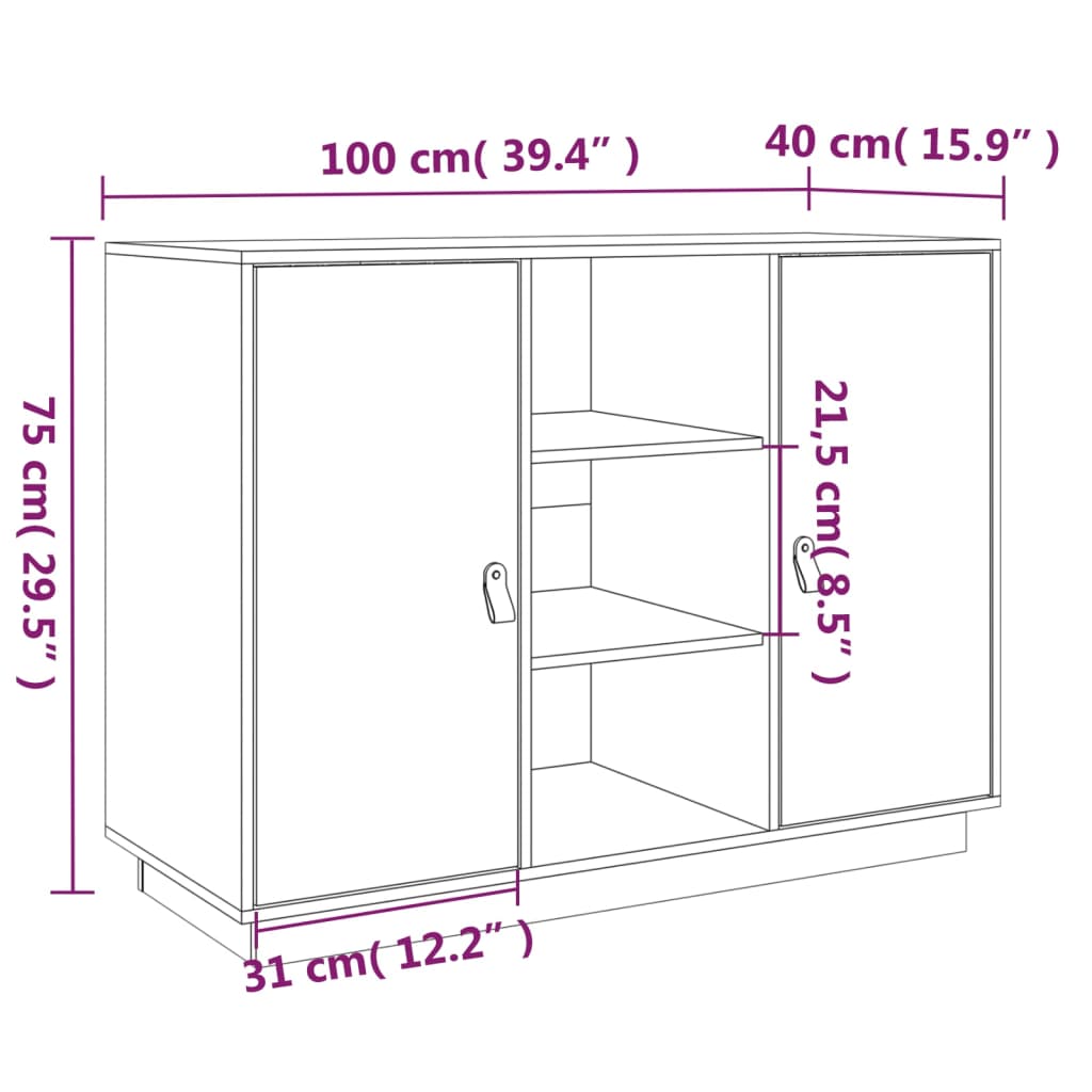 skænk 100x40x75 cm massivt fyrretræ hvid