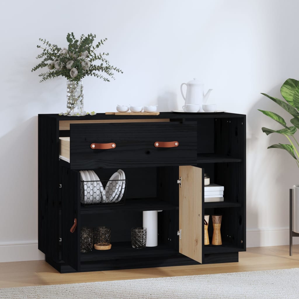 skænk 98,5x40x75 cm massivt fyrretræ sort