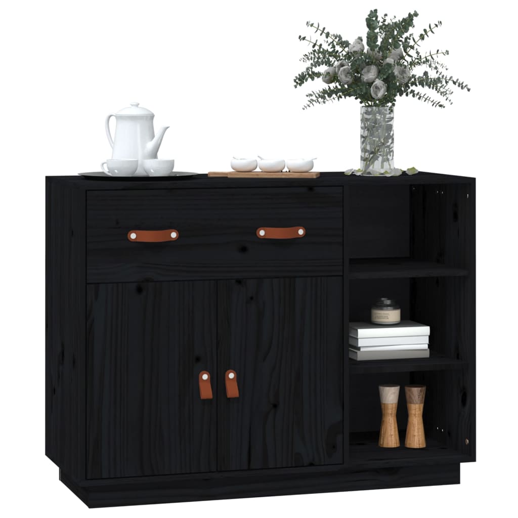 skænk 98,5x40x75 cm massivt fyrretræ sort