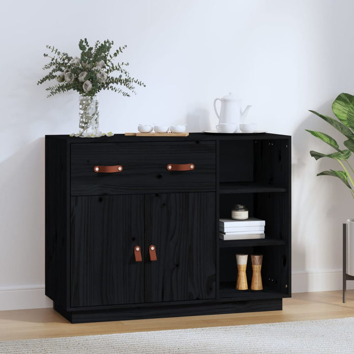 skænk 98,5x40x75 cm massivt fyrretræ sort