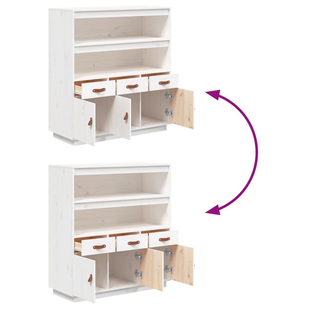 højskab 100x40x108,5 cm massivt fyrretræ hvid