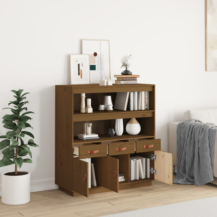 højskab 100x40x108,5 cm massivt fyrretræ gyldenbrun