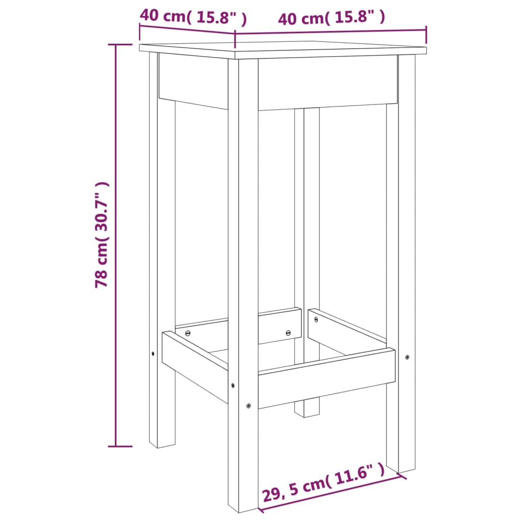 barstole 2 stk. 40x40x78 cm massivt fyrretræ hvid