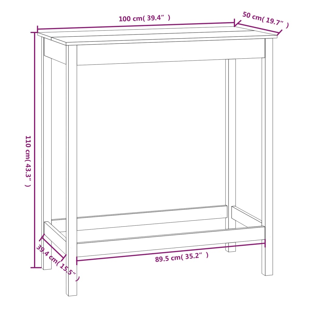 barbord 100x50x110 cm massivt fyrretræ sort