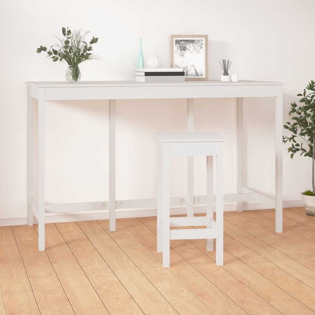 barbord 180x80x110 cm massivt fyrretræ hvid