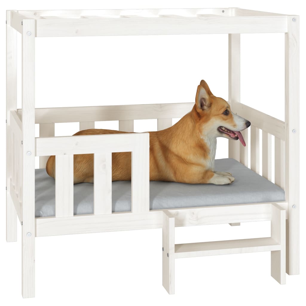 hundeseng 95,5x73,5x90 cm massivt fyrretræ hvid