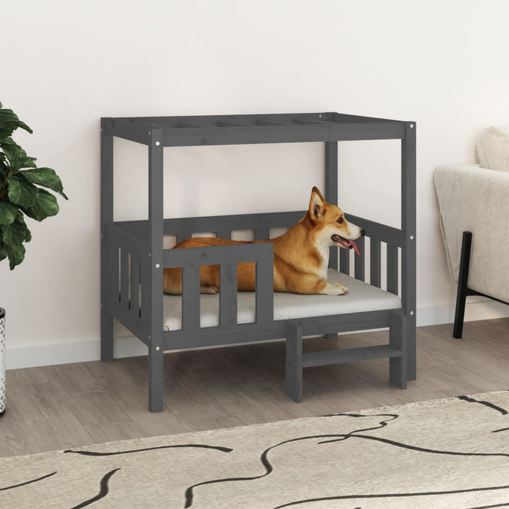 hundeseng 95,5x73,5x90 cm massivt fyrretræ grå