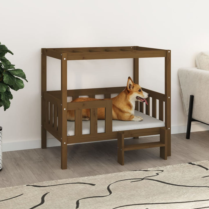 hundeseng 95,5x73,5x90 cm massivt fyrretræ gyldenbrun